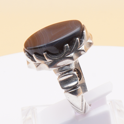 925 Silber Herrenring mit Jemen Achat - Aqeeq Yamani Handarbeit - Royal