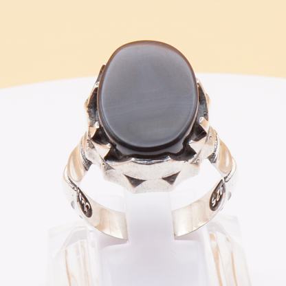 925 Silber Herrenring mit Jemen Achat - Aqeeq Yamani Handarbeit - Royal