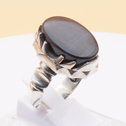925 Silber Herrenring mit Jemen Achat - Aqeeq Yamani Handarbeit - Royal