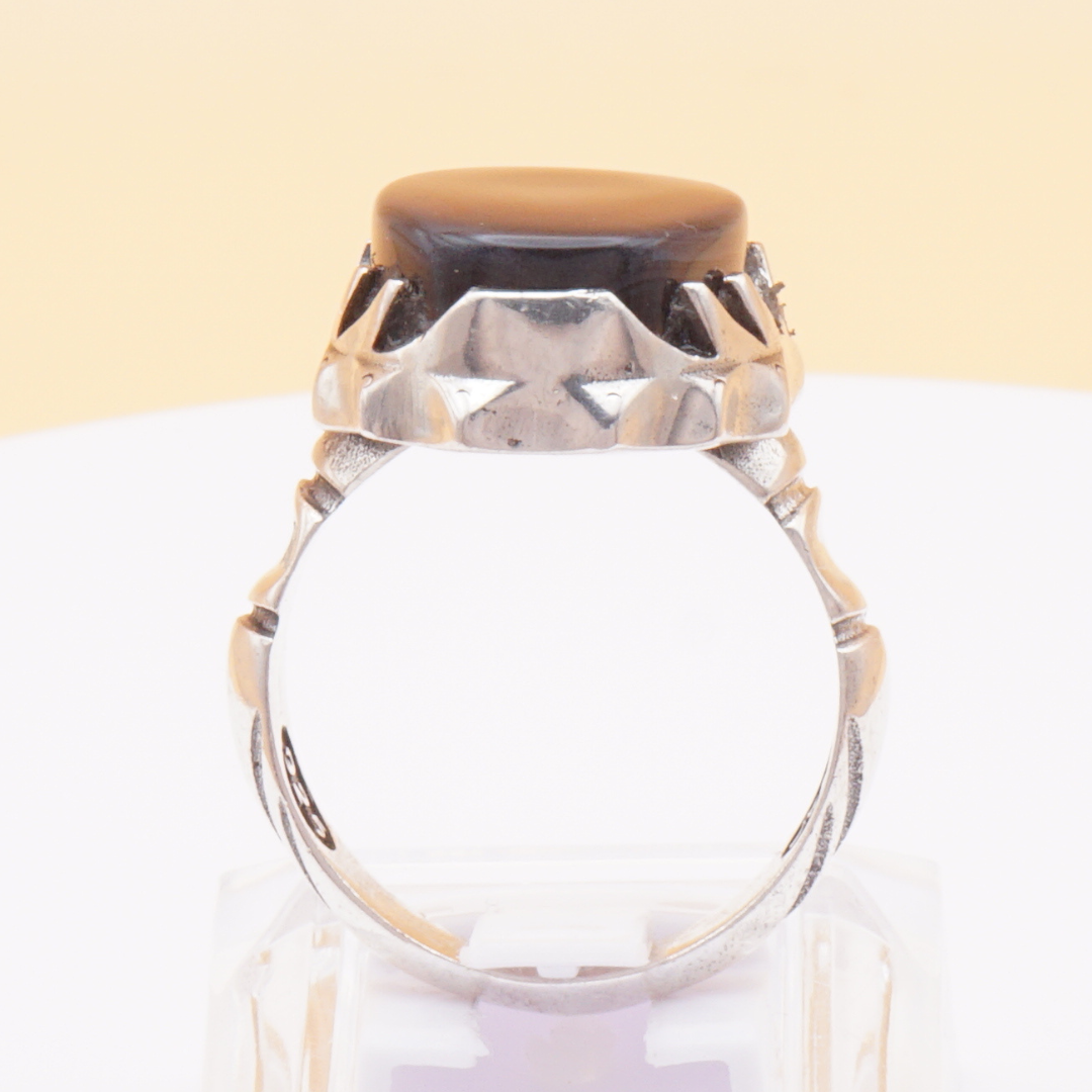 925 Silber Herrenring mit Jemen Achat - Aqeeq Yamani Handarbeit - Royal