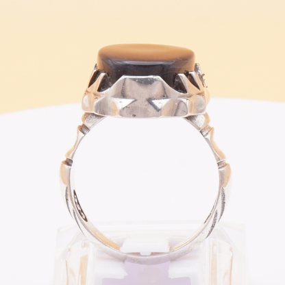 925 Silber Herrenring mit Jemen Achat - Aqeeq Yamani Handarbeit - Royal