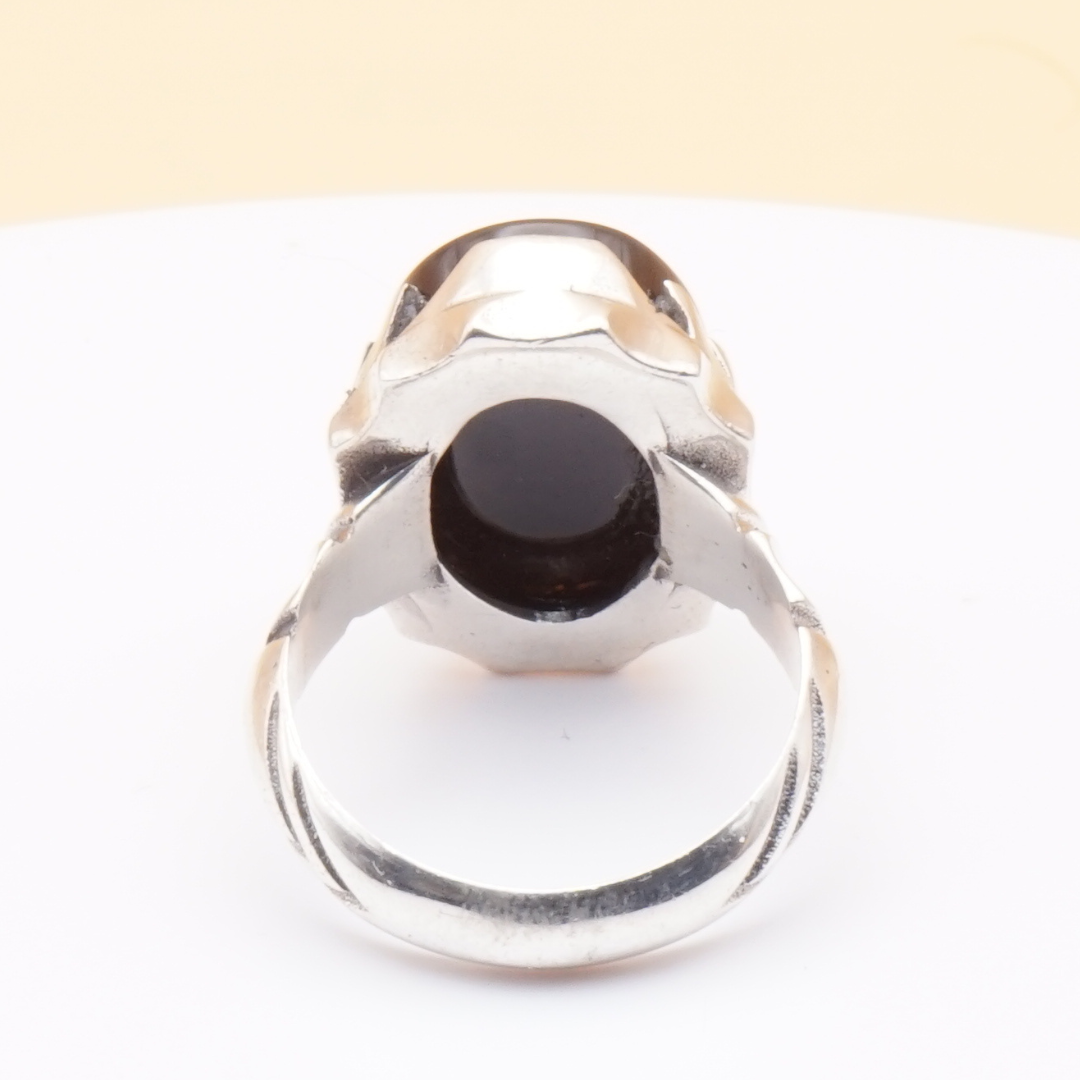 925 Silber Herrenring mit Jemen Achat - Aqeeq Yamani Handarbeit - Royal