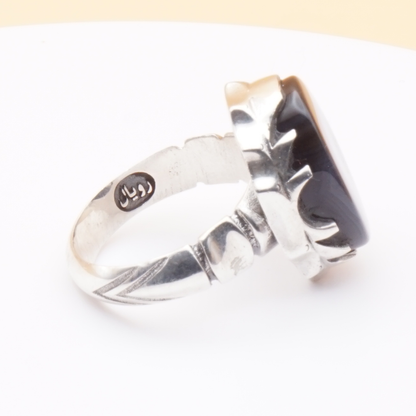 925 Silber Herrenring mit Jemen Achat - Aqeeq Yamani Handarbeit - Royal