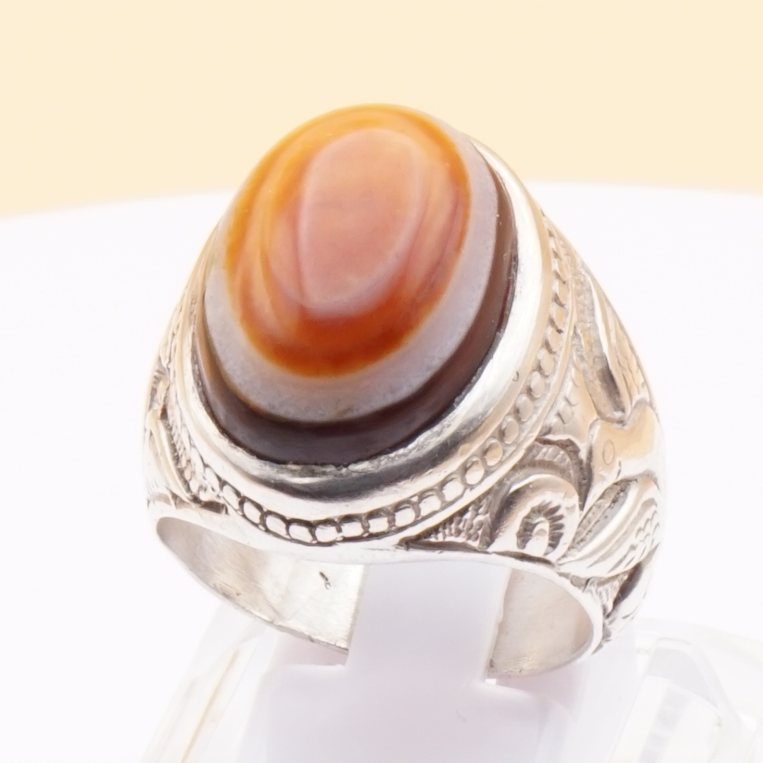 925 Silber Herrenring mit Jemen Achat - Aqeeq Yamani Sulaymani Handarbeit
