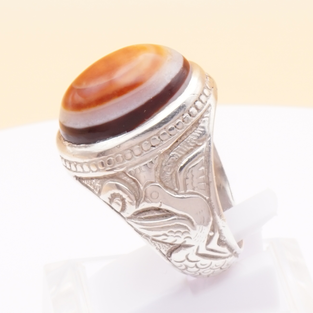 925 Silber Herrenring mit Jemen Achat - Aqeeq Yamani Sulaymani Handarbeit