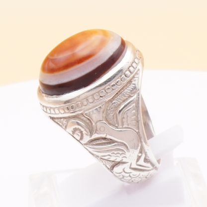 925 Silber Herrenring mit Jemen Achat - Aqeeq Yamani Sulaymani Handarbeit