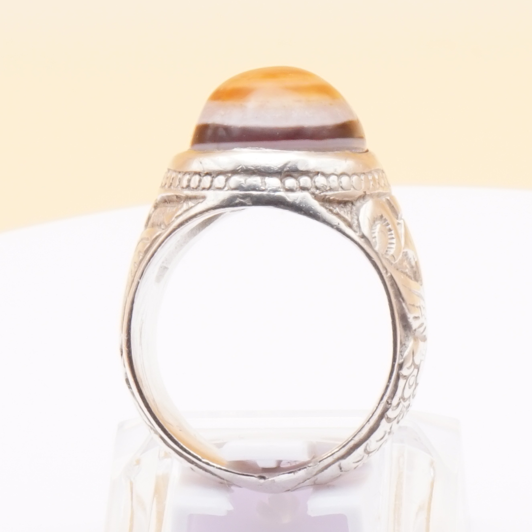 925 Silber Herrenring mit Jemen Achat - Aqeeq Yamani Sulaymani Handarbeit