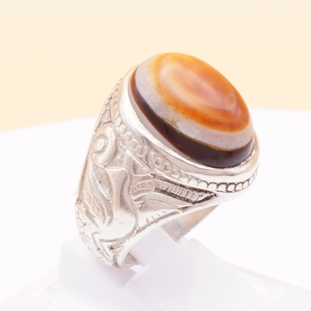 925 Silber Herrenring mit Jemen Achat - Aqeeq Yamani Sulaymani Handarbeit