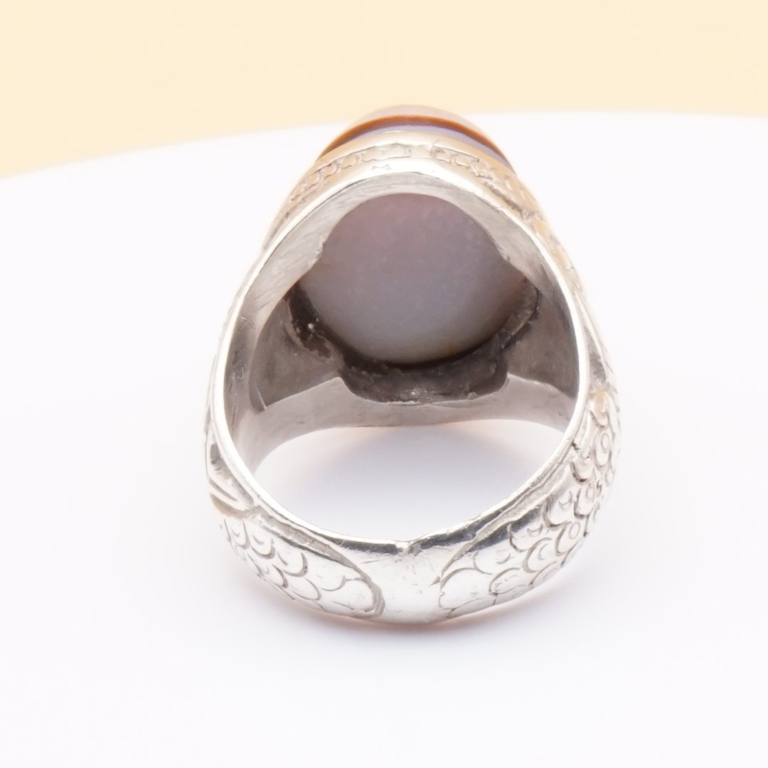 925 Silber Herrenring mit Jemen Achat - Aqeeq Yamani Sulaymani Handarbeit