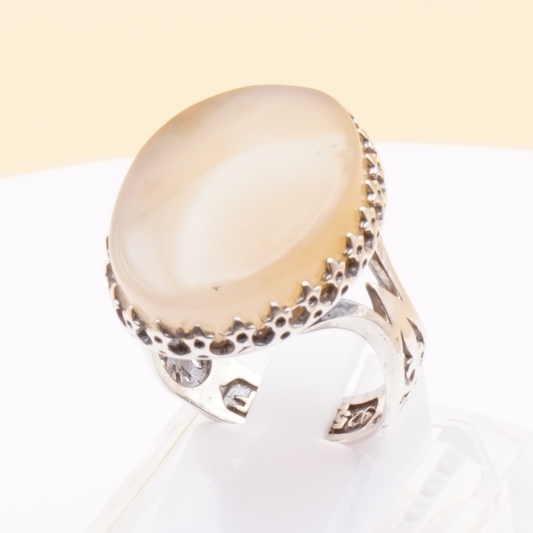 925 Silber Herrenring mit echtem Jemen Achat - Aqeeq Yamani