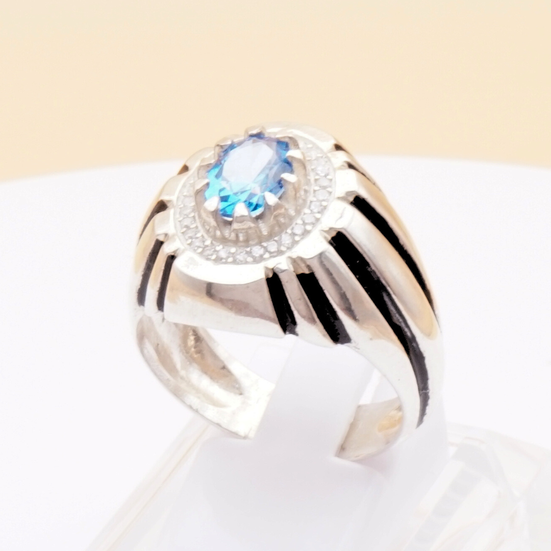925 Silber Herrenring mit echtem Blautopas