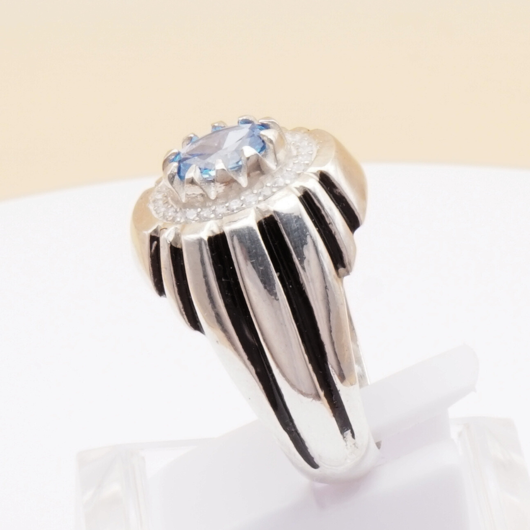 925 Silber Herrenring mit echtem Blautopas