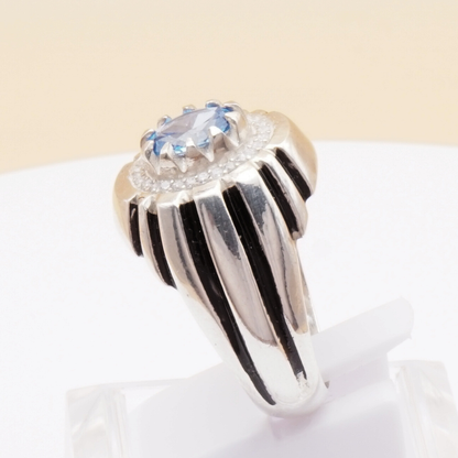 925 Silber Herrenring mit echtem Blautopas