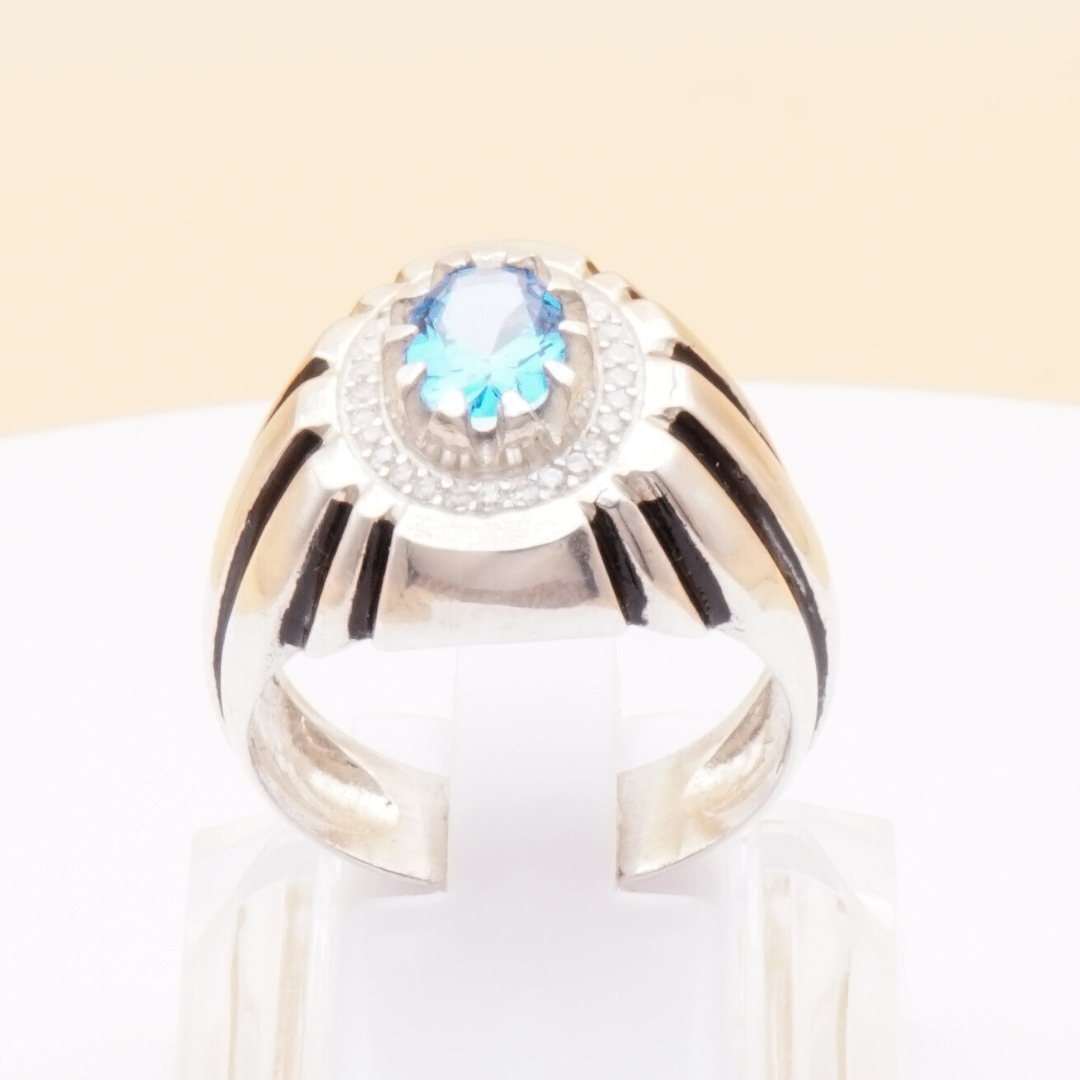 925 Silber Herrenring mit echtem Blautopas