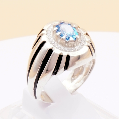 925 Silber Herrenring mit echtem Blautopas
