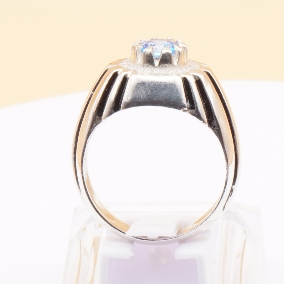 925 Silber Herrenring mit echtem Blautopas