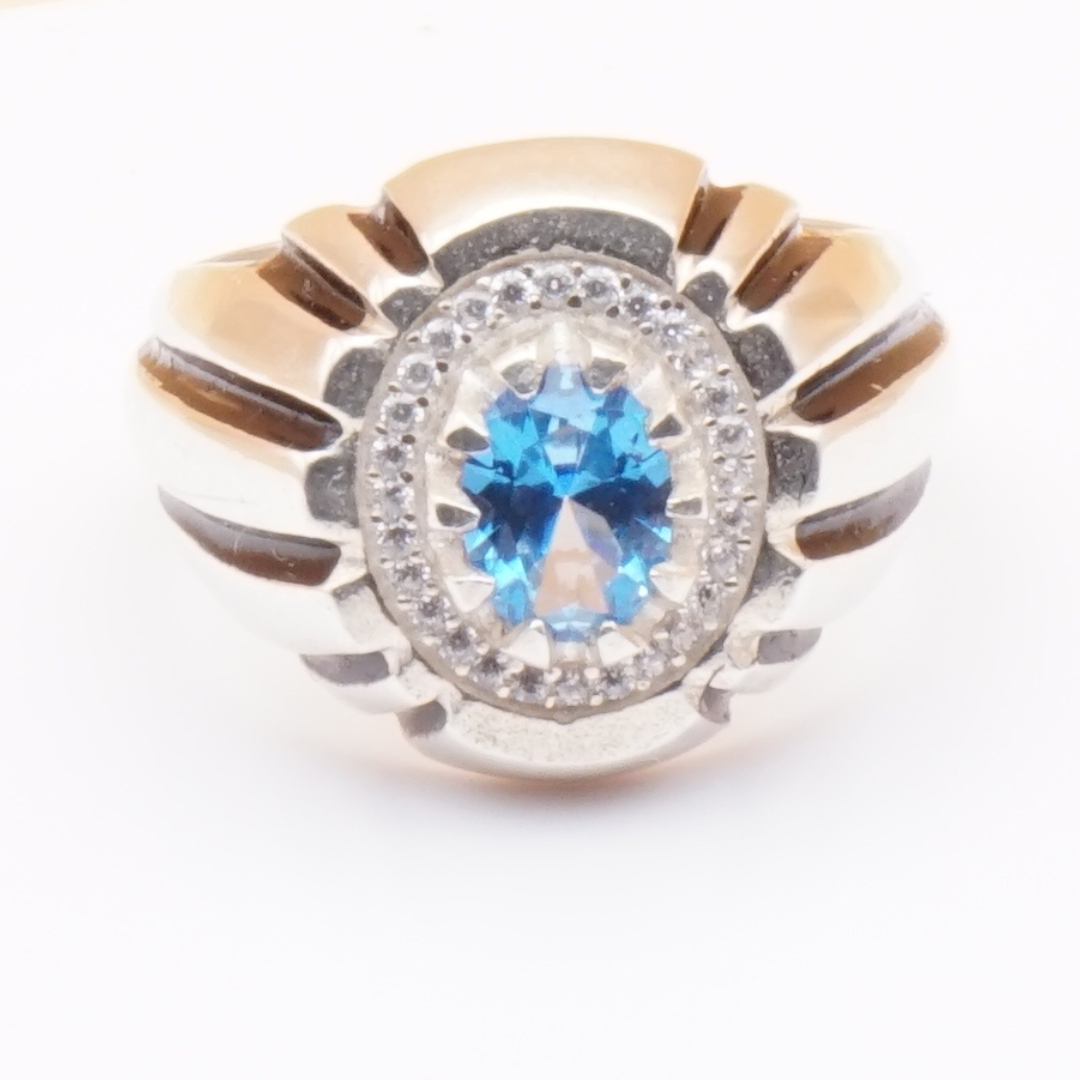 925 Silber Herrenring mit echtem Blautopas