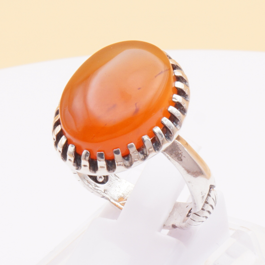 925 Silber Herrenring mit Jemen Achat - Aqeeq Yamani Handarbeit