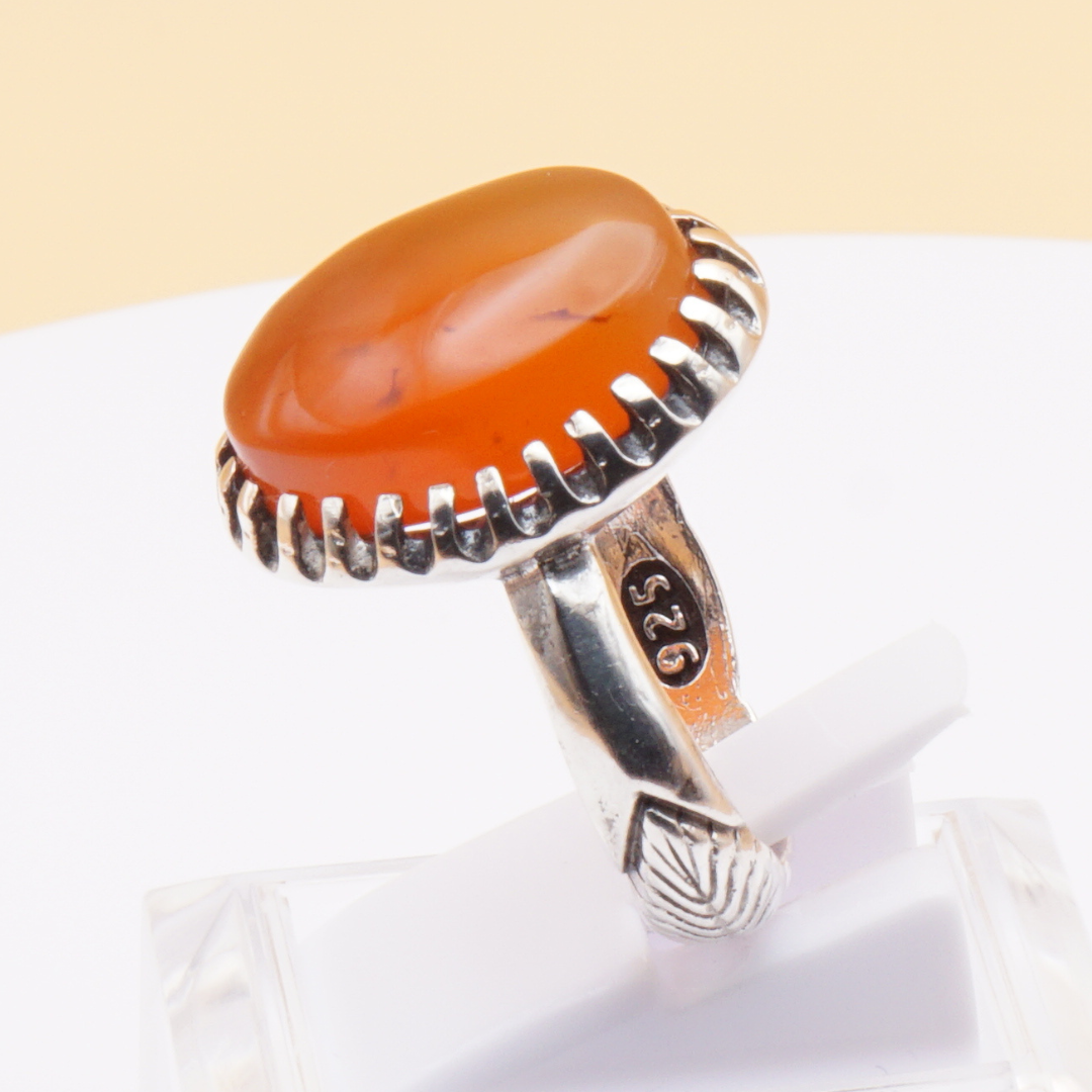 925 Silber Herrenring mit Jemen Achat - Aqeeq Yamani Handarbeit