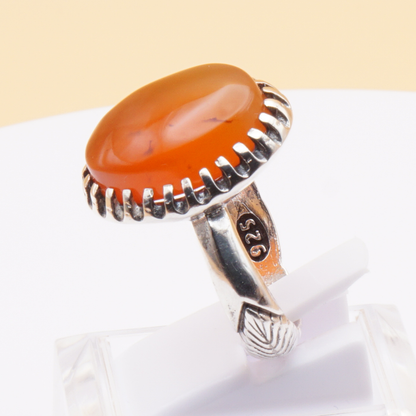 925 Silber Herrenring mit Jemen Achat - Aqeeq Yamani Handarbeit
