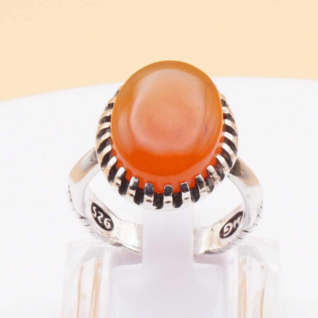 925 Silber Herrenring mit Jemen Achat - Aqeeq Yamani Handarbeit