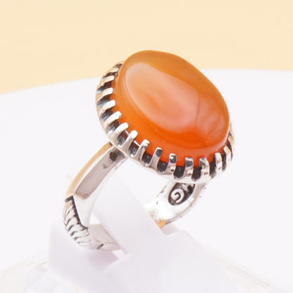 925 Silber Herrenring mit Jemen Achat - Aqeeq Yamani Handarbeit