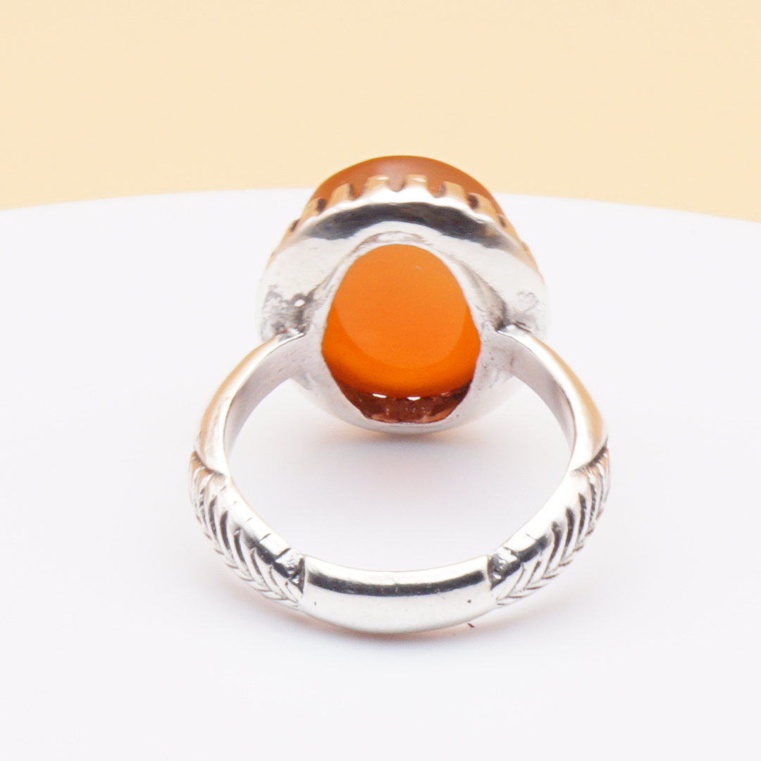 925 Silber Herrenring mit Jemen Achat - Aqeeq Yamani Handarbeit