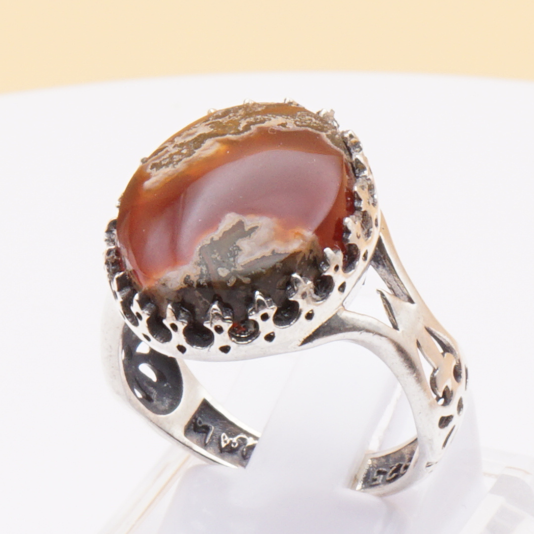 925 Silber Herrenring mit echtem Jemen Achat - Aqeeq Yamani