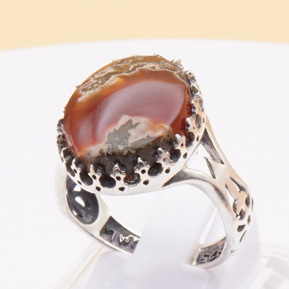 925 Silber Herrenring mit echtem Jemen Achat - Aqeeq Yamani