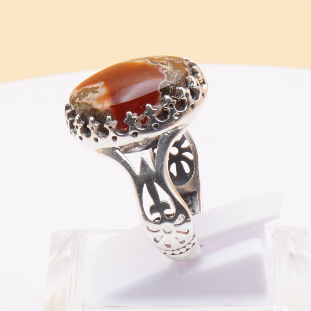 925 Silber Herrenring mit echtem Jemen Achat - Aqeeq Yamani