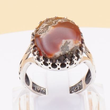 925 Silber Herrenring mit echtem Jemen Achat - Aqeeq Yamani