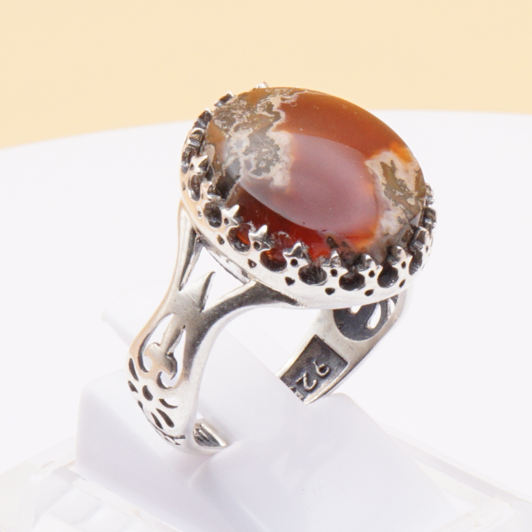 925 Silber Herrenring mit echtem Jemen Achat - Aqeeq Yamani