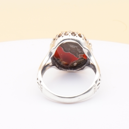 925 Silber Herrenring mit echtem Jemen Achat - Aqeeq Yamani