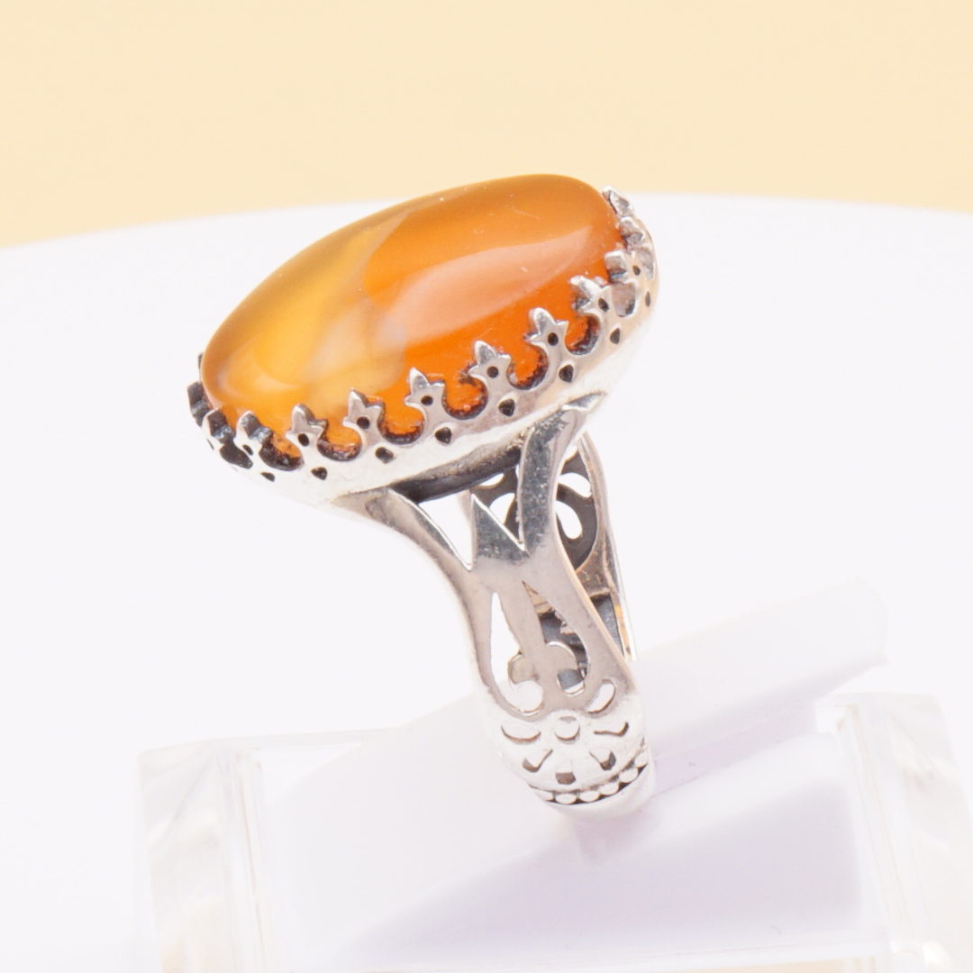 925 Silber Herrenring mit echtem Jemen Achat - Aqeeq Yamani