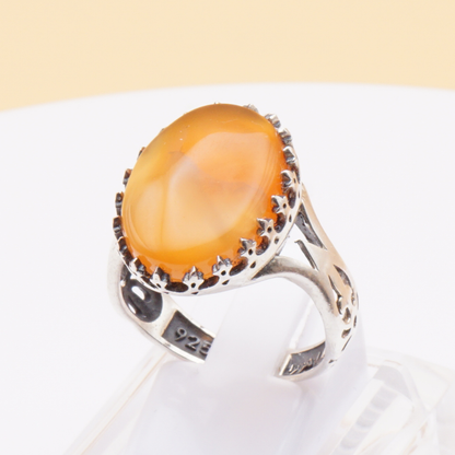 925 Silber Herrenring mit echtem Jemen Achat - Aqeeq Yamani