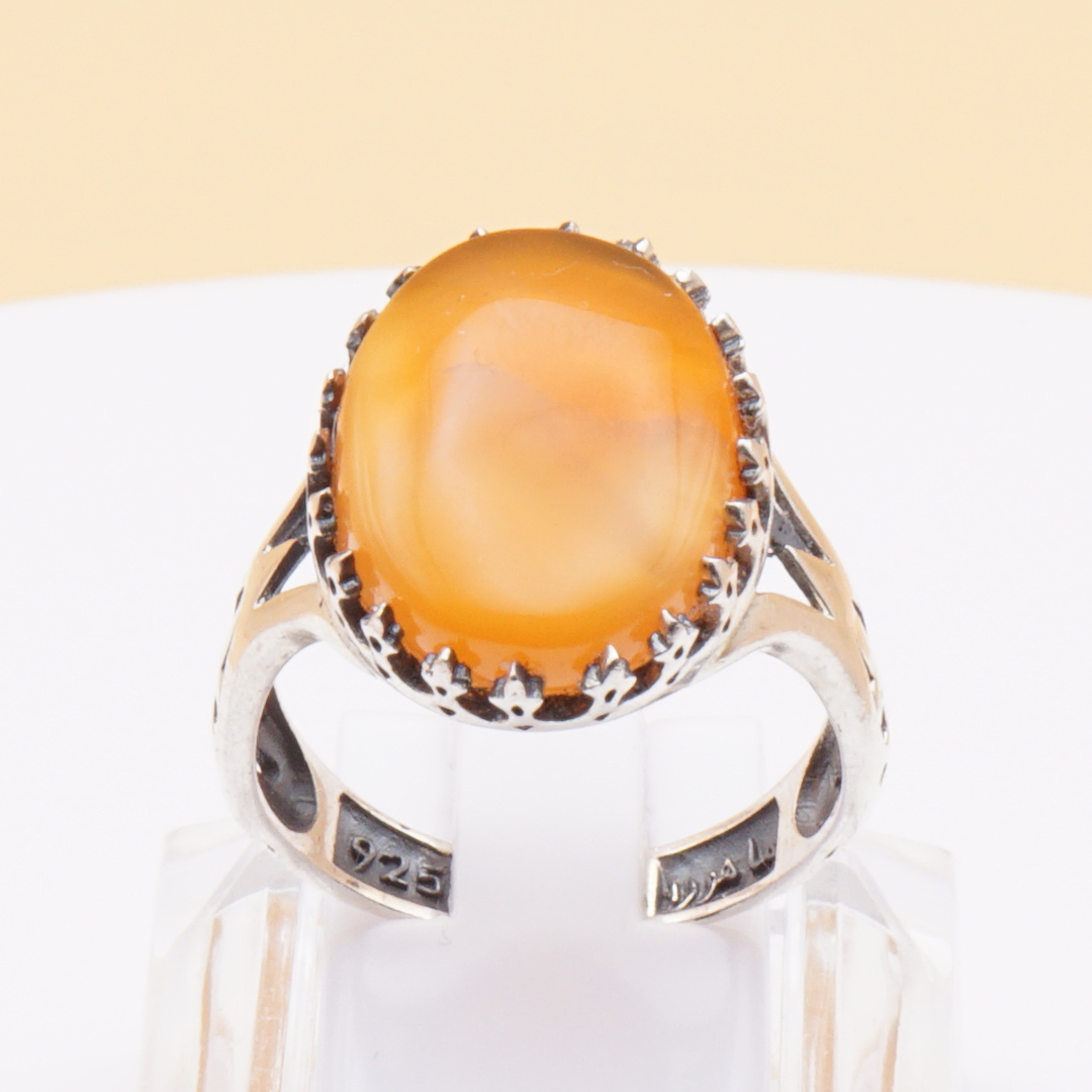 925 Silber Herrenring mit echtem Jemen Achat - Aqeeq Yamani