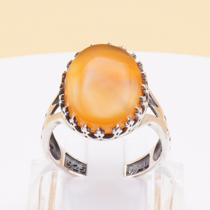 925 Silber Herrenring mit echtem Jemen Achat - Aqeeq Yamani