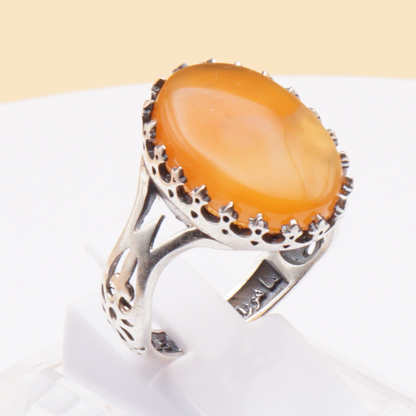 925 Silber Herrenring mit echtem Jemen Achat - Aqeeq Yamani