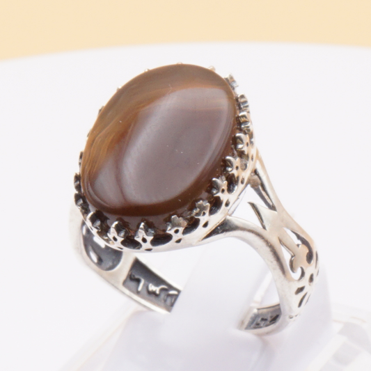 925 Silber Herrenring mit echtem Jemen Achat - Aqeeq Yamani