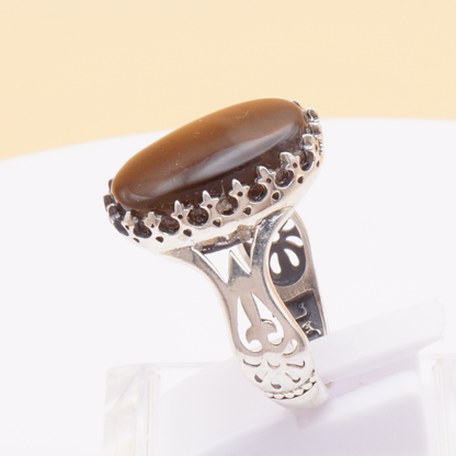 925 Silber Herrenring mit echtem Jemen Achat - Aqeeq Yamani