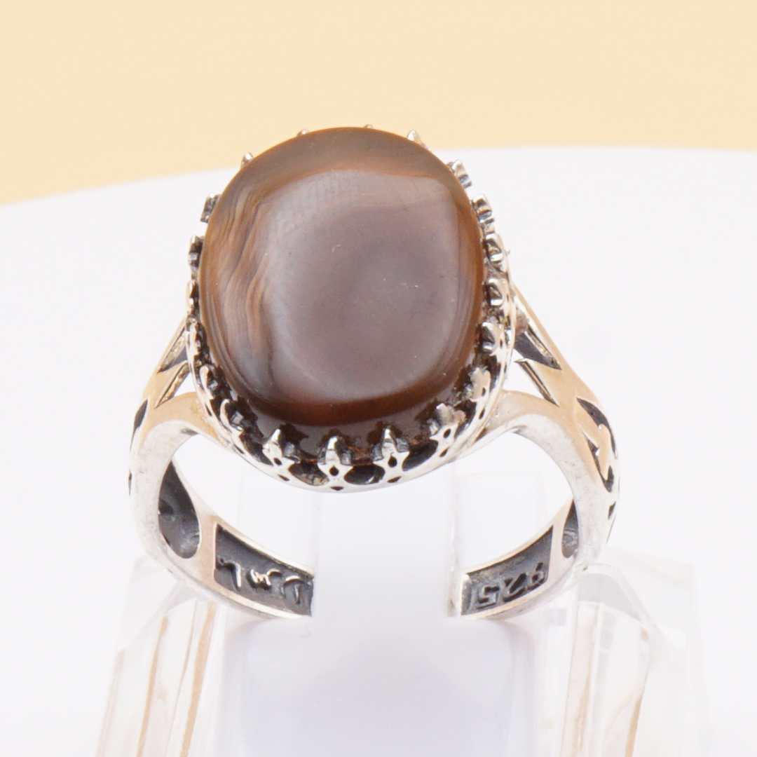 925 Silber Herrenring mit echtem Jemen Achat - Aqeeq Yamani