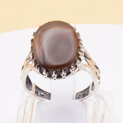 925 Silber Herrenring mit echtem Jemen Achat - Aqeeq Yamani