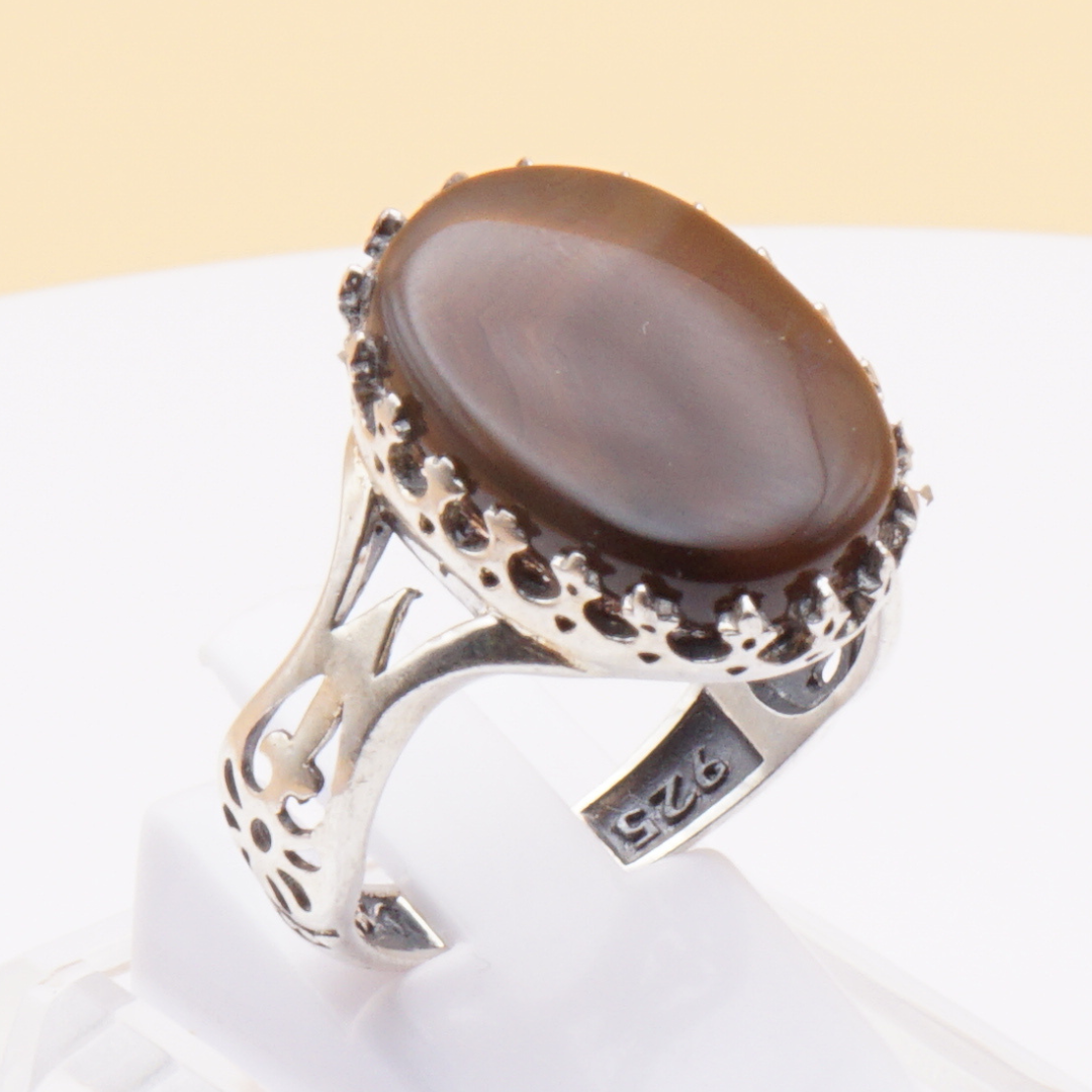 925 Silber Herrenring mit echtem Jemen Achat - Aqeeq Yamani