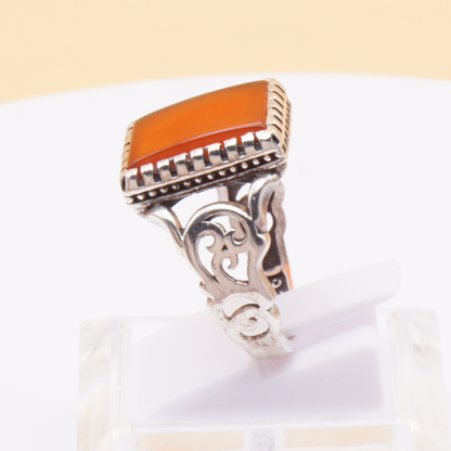 925 Silber Herrenring mit Jemen Achat - Aqeeq Yamani Handarbeit