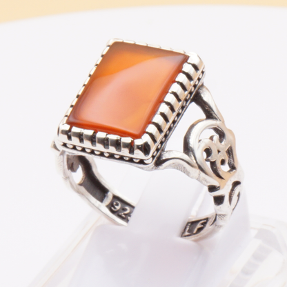 925 Silber Herrenring mit Jemen Achat - Aqeeq Yamani Handarbeit