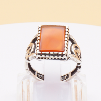 925 Silber Herrenring mit Jemen Achat - Aqeeq Yamani Handarbeit