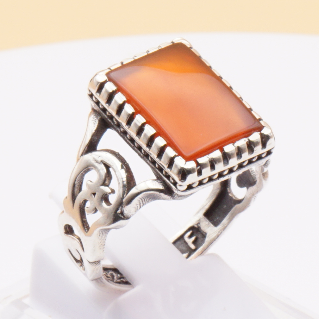 925 Silber Herrenring mit Jemen Achat - Aqeeq Yamani Handarbeit