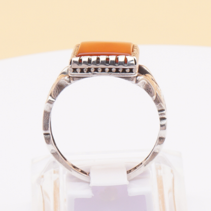 925 Silber Herrenring mit Jemen Achat - Aqeeq Yamani Handarbeit