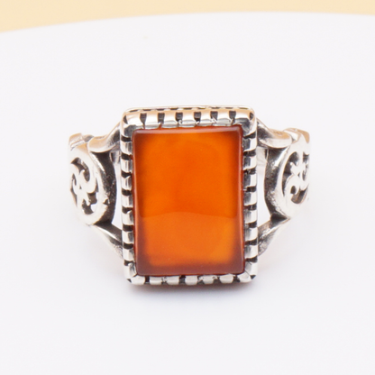 925 Silber Herrenring mit Jemen Achat - Aqeeq Yamani Handarbeit