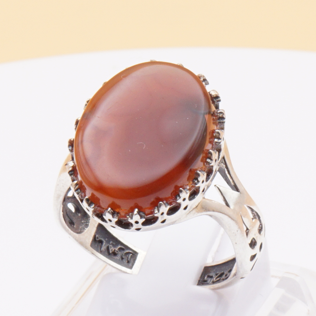 925 Silber Herrenring mit echtem Jemen Achat - Aqeeq Yamani